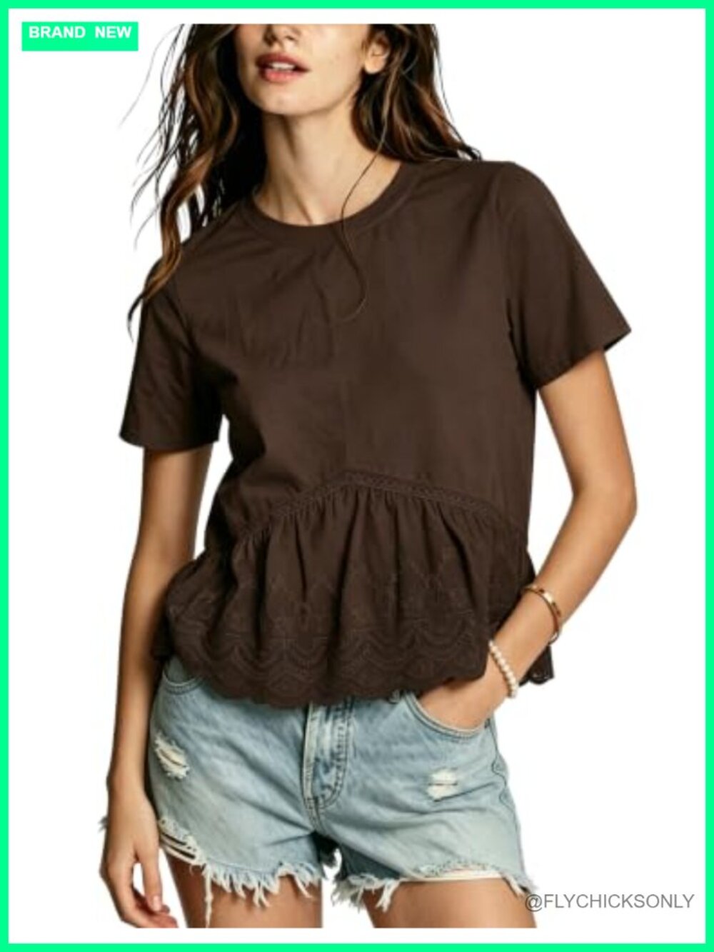 Yozazzy Women's Embroidered Babydoll Blouse Cotton Blend Crop Casual Top